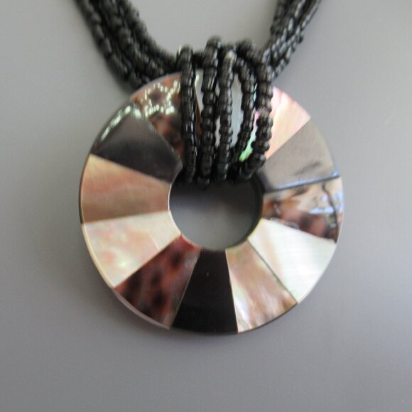 Southewestern Boho Mother Of Pearl Abalone by Coldwater Creek Necklace w/Pendant - Picture 2 of 10